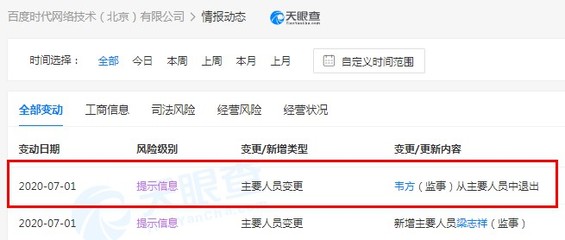 原百度集團(tuán)副總裁韋方退出百度時代網(wǎng)絡(luò)技術(shù)(北京)有限公司監(jiān)事